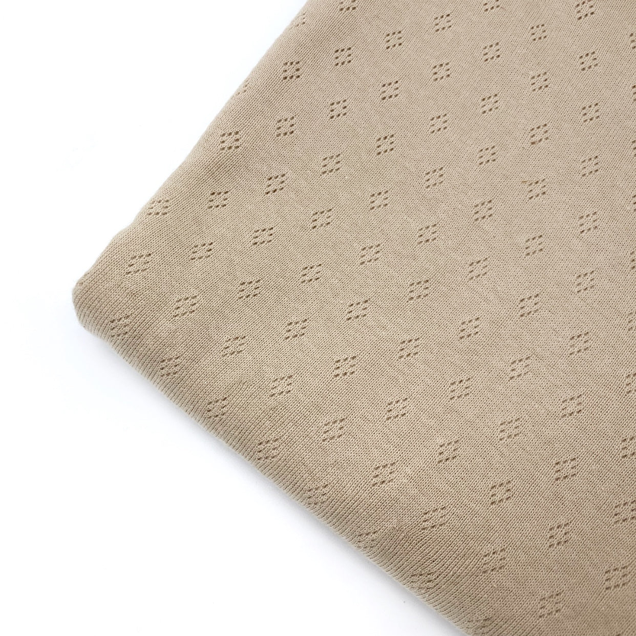 Beige Knitted Pointelle Jersey Fabric