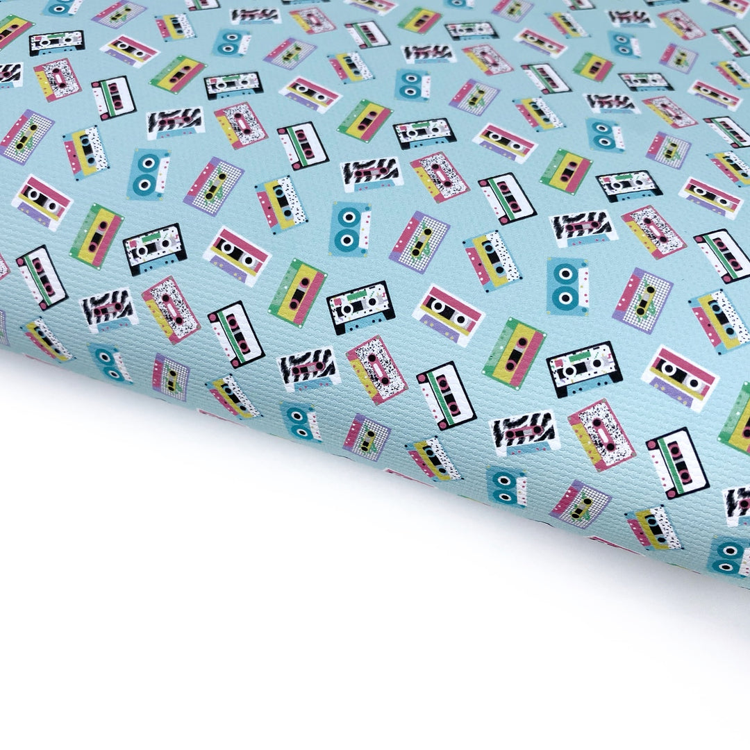 Casette Tapes Retro Lux Premium Printed Bow Fabric