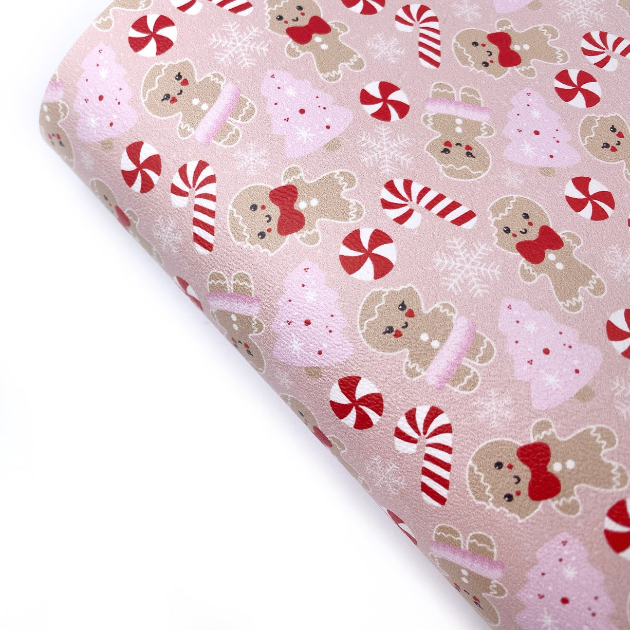 Gingerbread Cuties Pink Premium Faux Leather Fabric Sheets