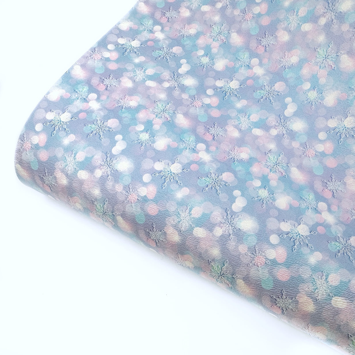 Glistening Snowflakes Bokeh Premium Faux Leather Fabric Sheets