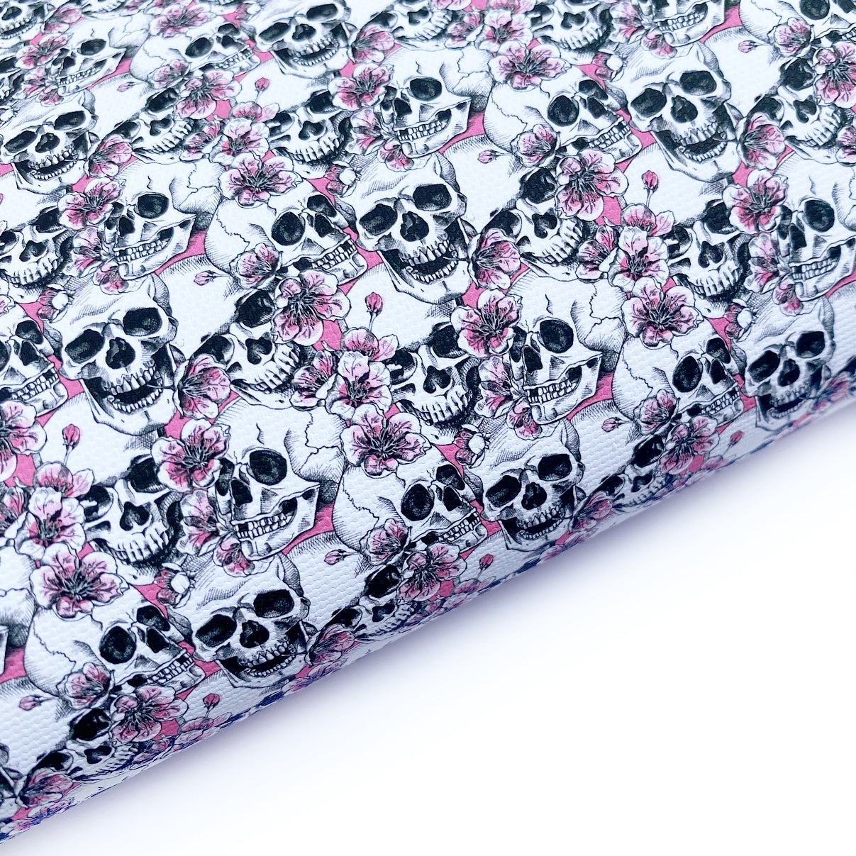 Pink Floral Skulls Lux Premium Canvas Bow Fabrics