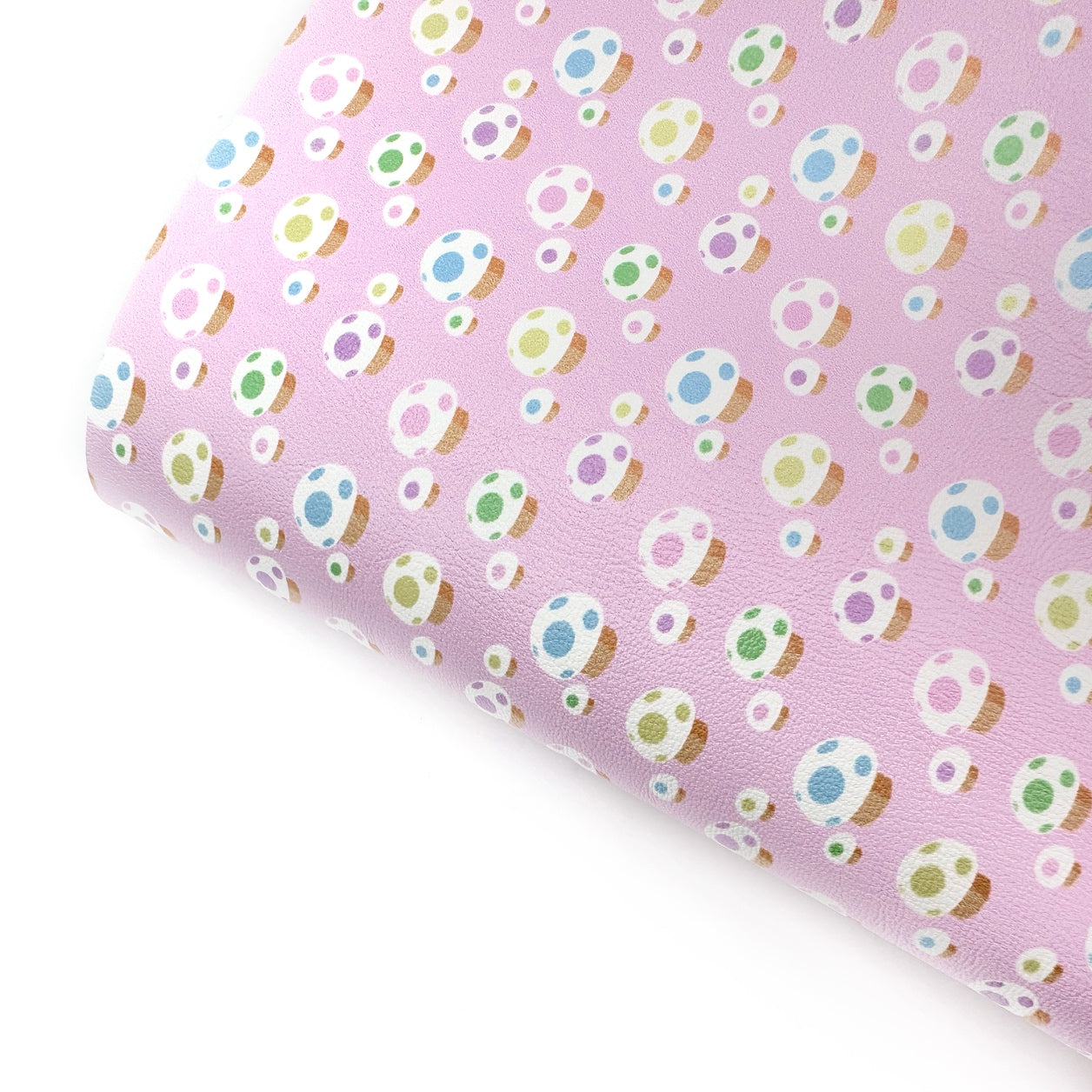 Baby Pink Pastel Mushrooms Premium Faux Leather Fabric Sheets