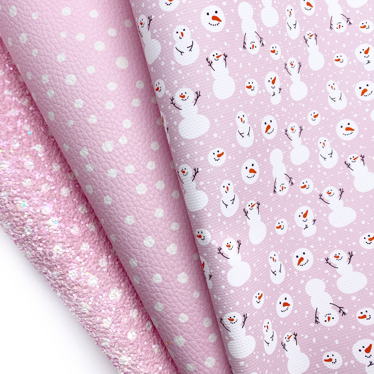 Pink Snowmen Lux Premium Canvas Bow Fabrics
