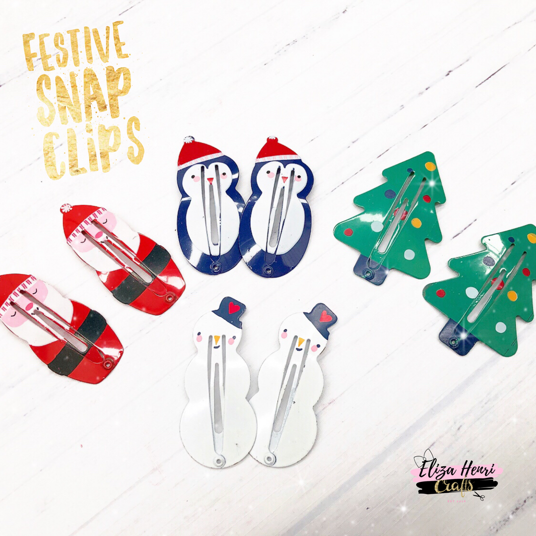 Xmas Festive character Snap Hair Clips - set of 2 - Variety of Designs