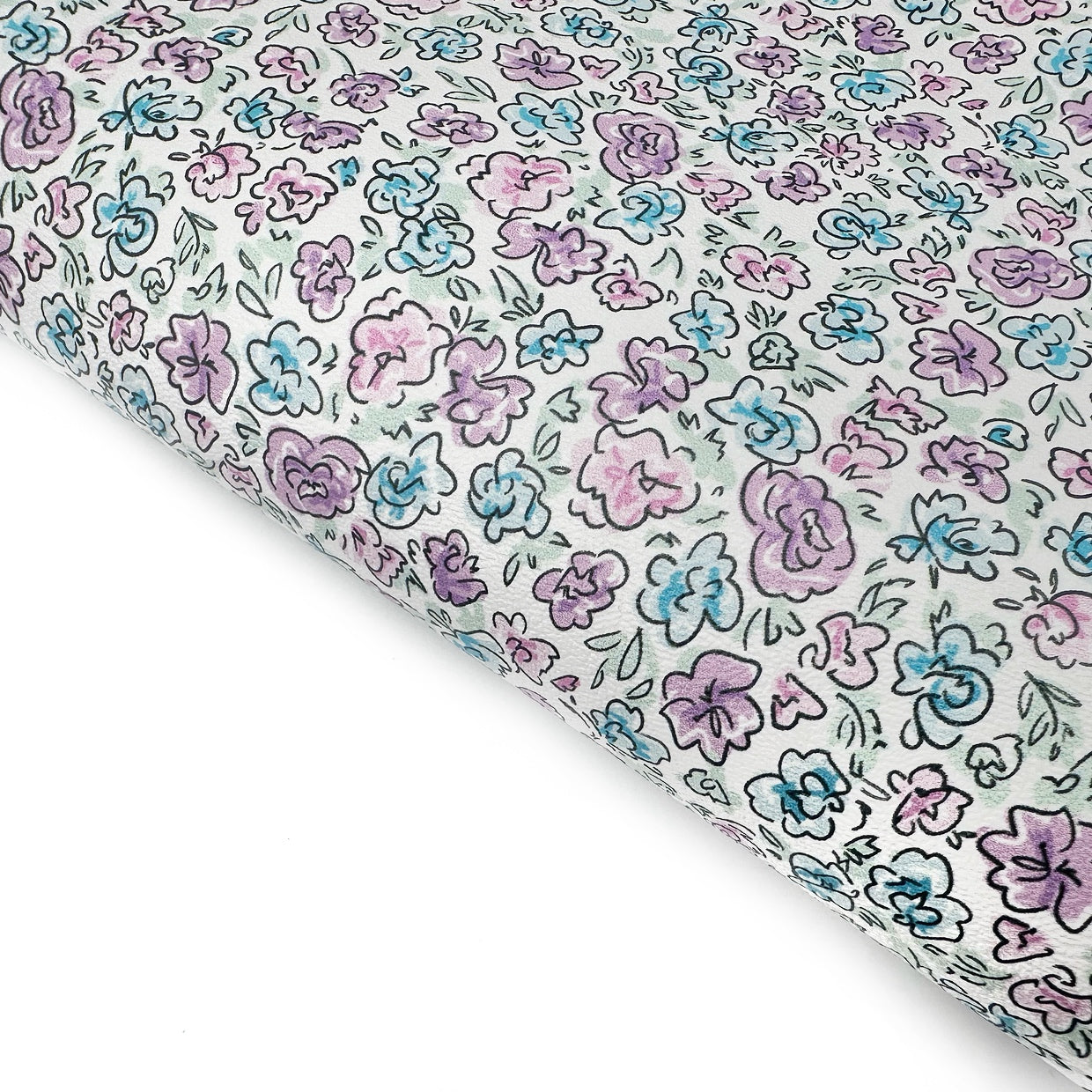 Mint Lilac Bunny Blooms Premium Faux Leather Fabric Sheets