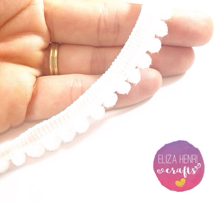 Pure White Mini Pom Pom Trim - Eliza Henri Craft Supply