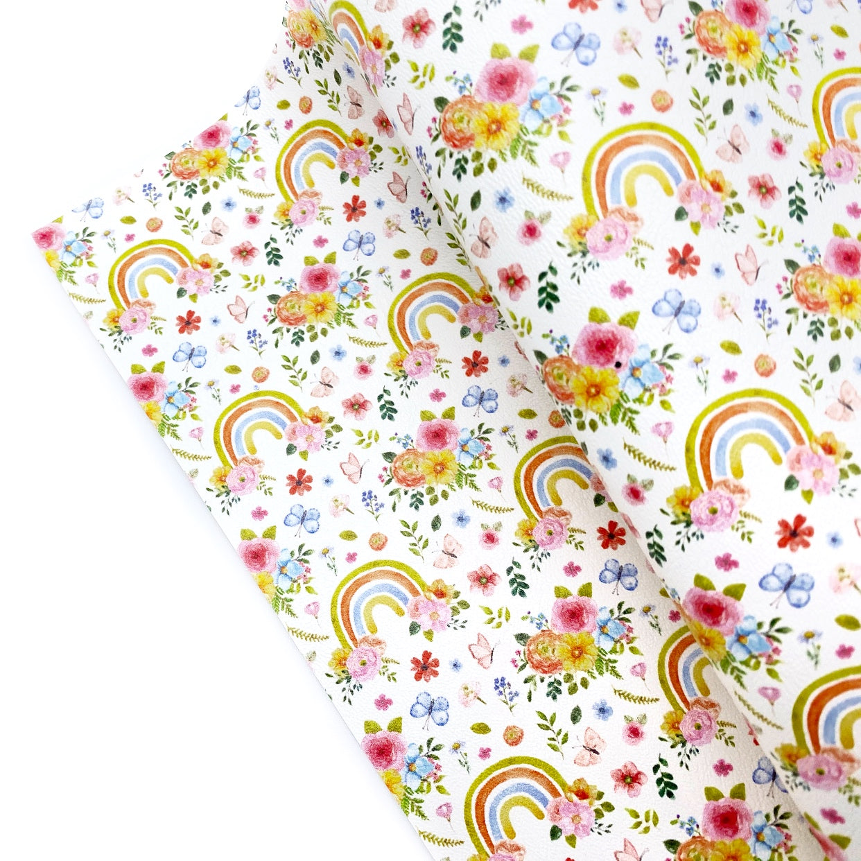 Rainbow Flower Garden Premium Faux Leather Fabric Sheets