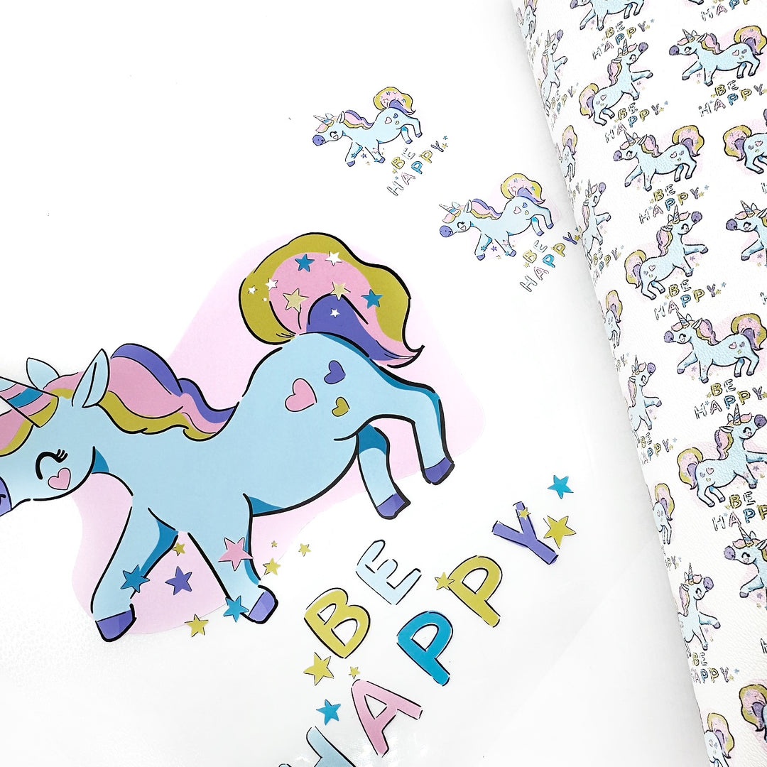 Be Happy Unicorn DTF Mini Bow Transfers- SET of 2- 1.25''