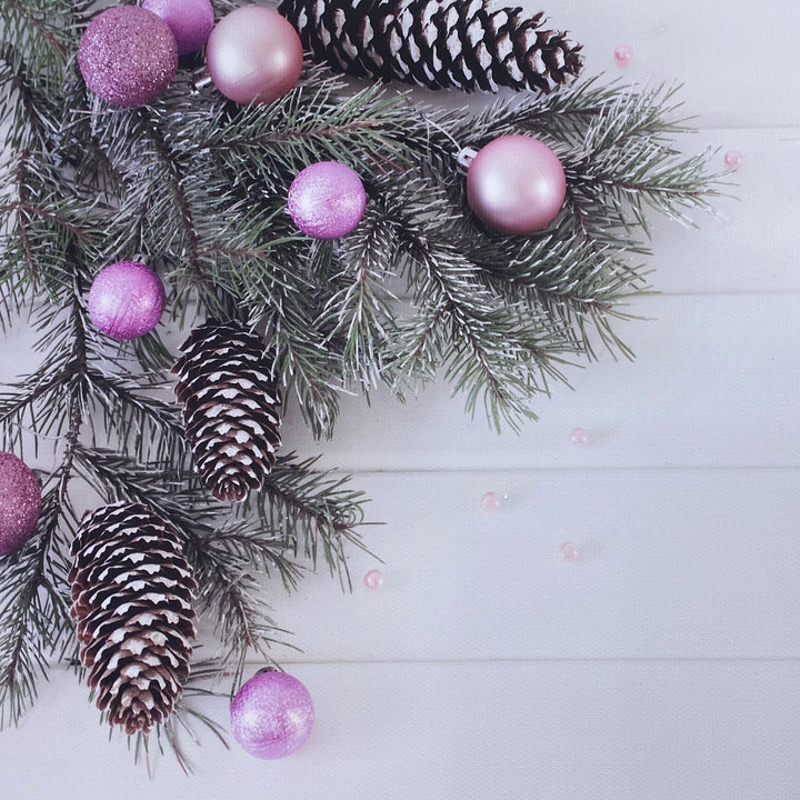 Frosted Pink Bauble Garland Wooden Effect Canvas Photography Background