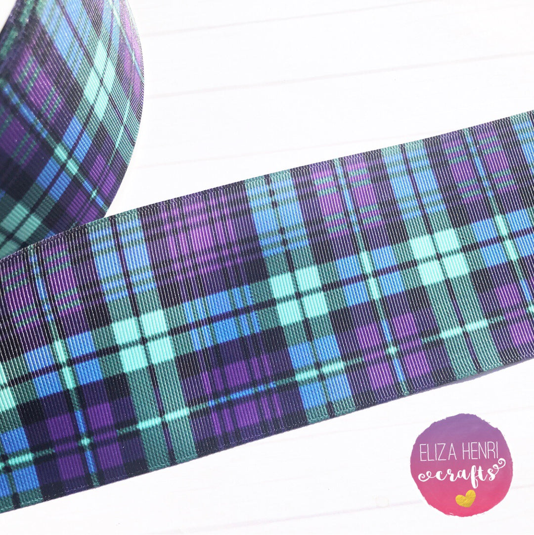 Green, Blue & Purple Tartan Grosgrain Ribbon 2'' or 3''