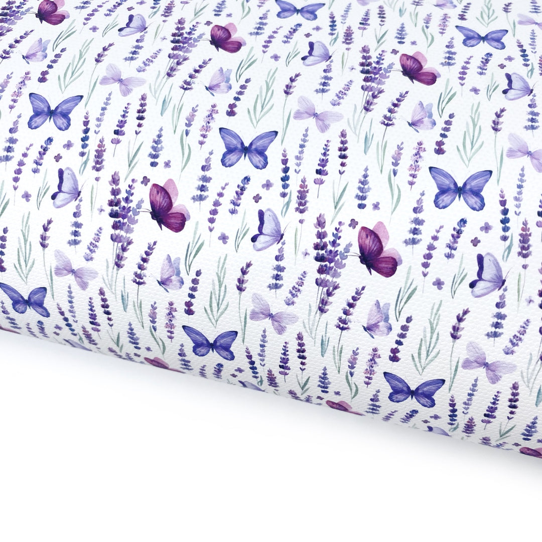 Lavender Field of Butterflies Lux Premium Printed Bow Fabric