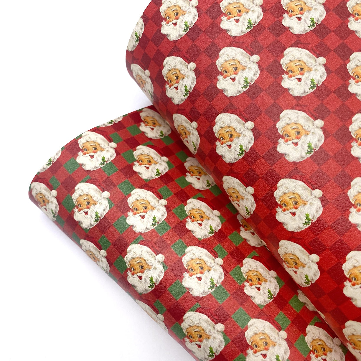 Retro Check Santa Premium Faux Leather Fabric Sheets