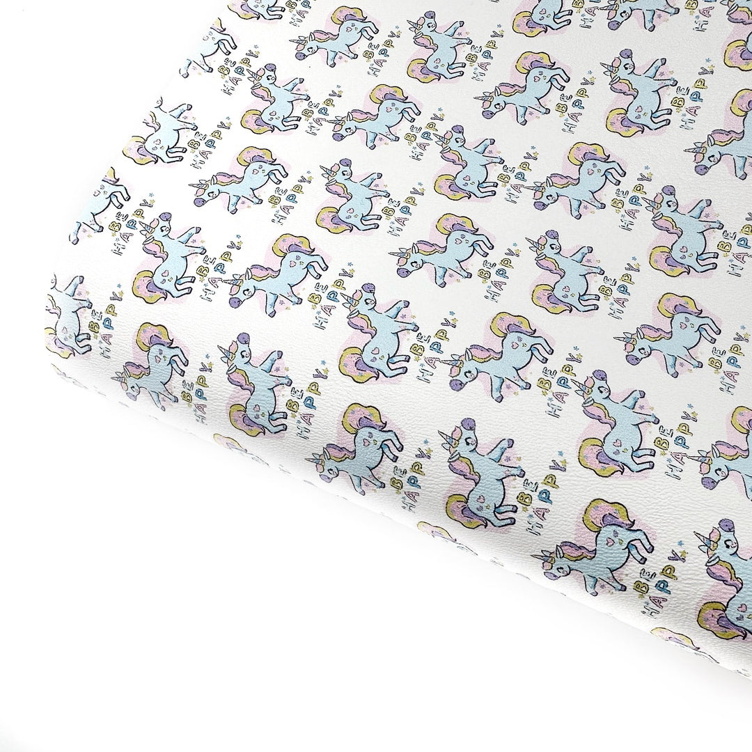 Be Happy Unicorn Premium Faux Leather Fabric Sheets