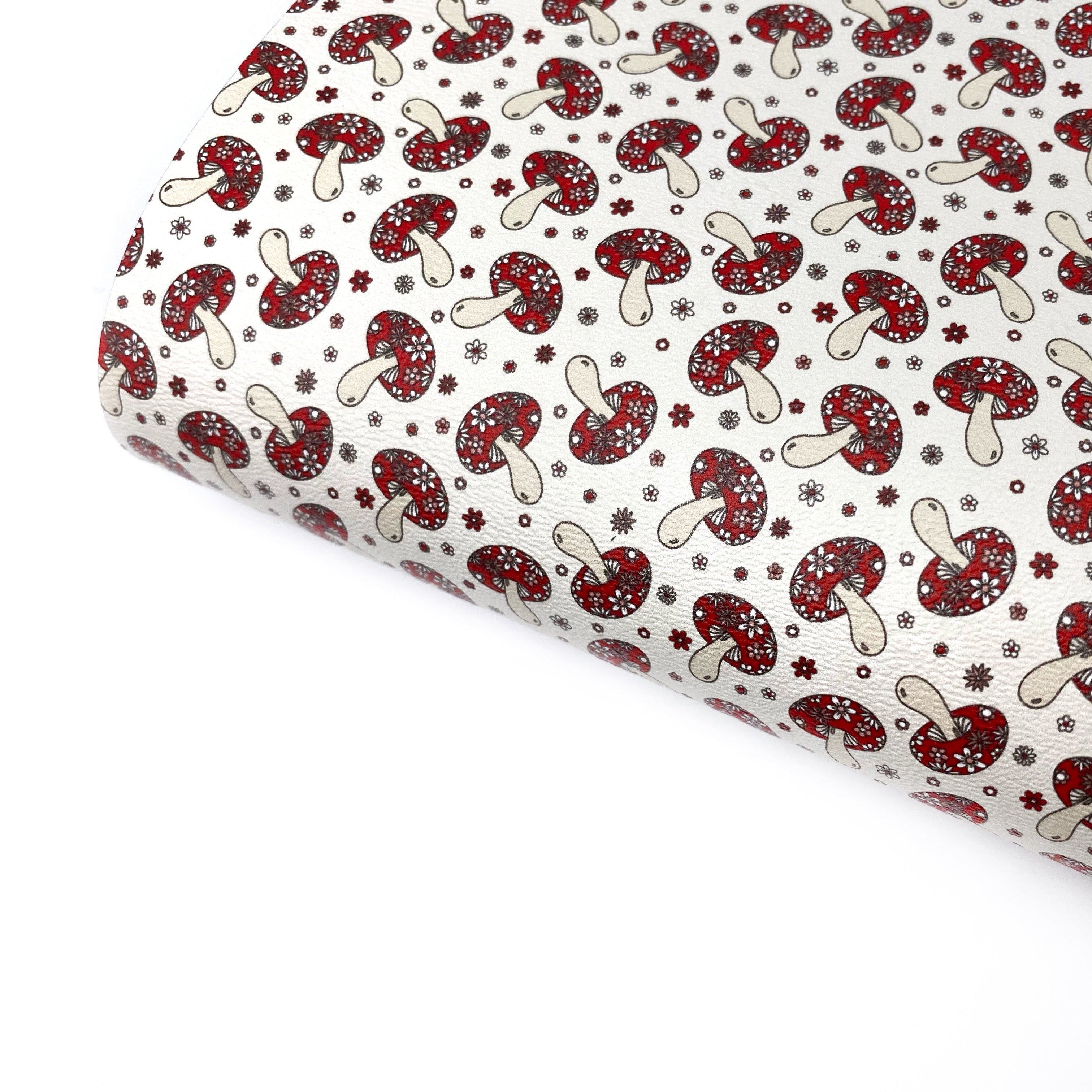 Floral Toadstools Premium Faux Leather Fabric Sheets