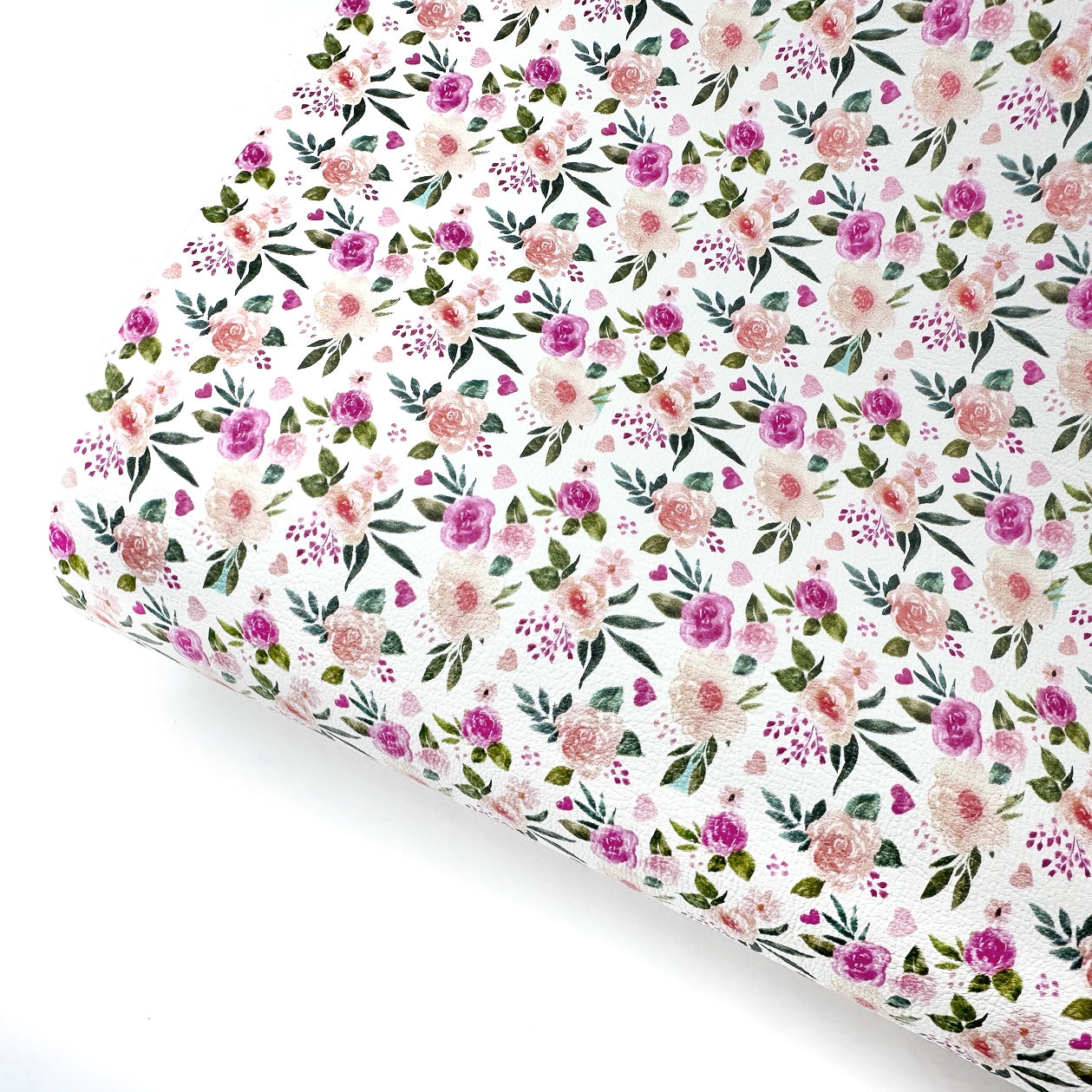 White Heart Floral Premium Faux Leather Fabric Sheets