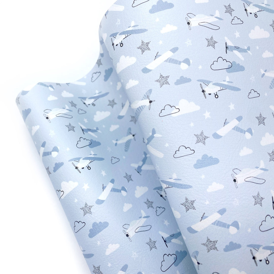 Pale Blue Planes Premium Faux Leather Fabric Sheets