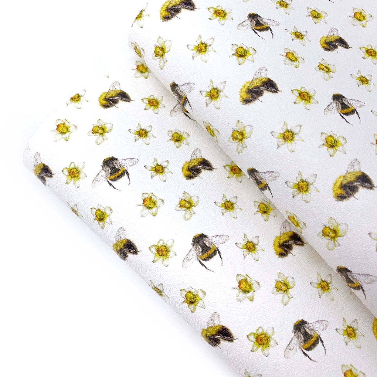 Daffodils & Honey bees Premium Faux Leather Fabric Sheets