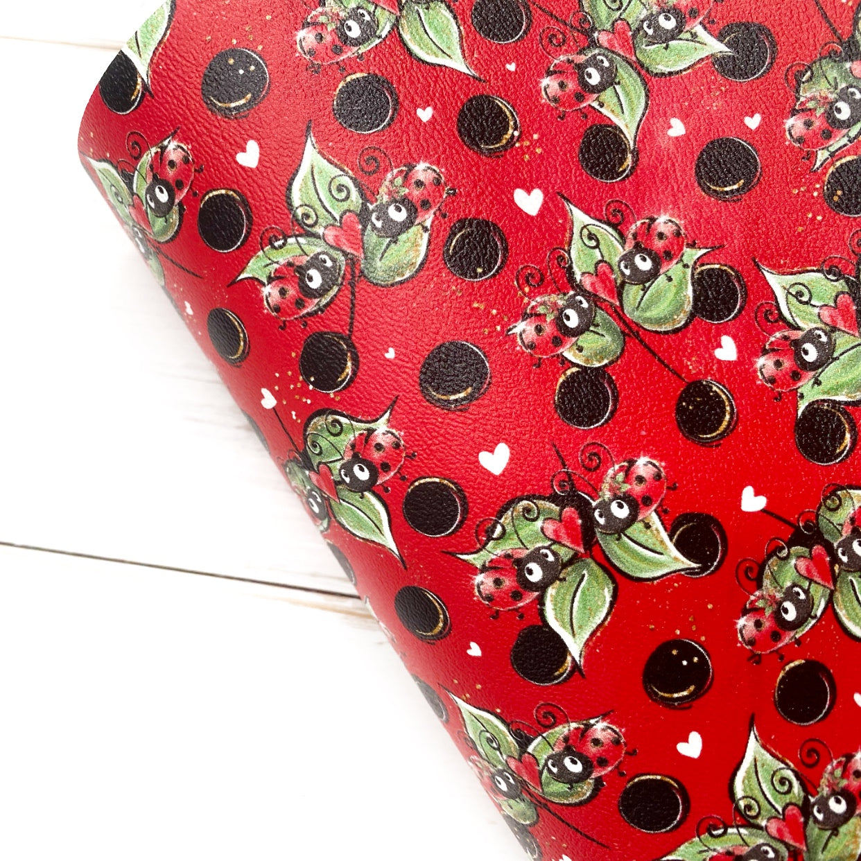 Ladybug Land Polka Dot Red Premium Faux Leather Fabric Sheets