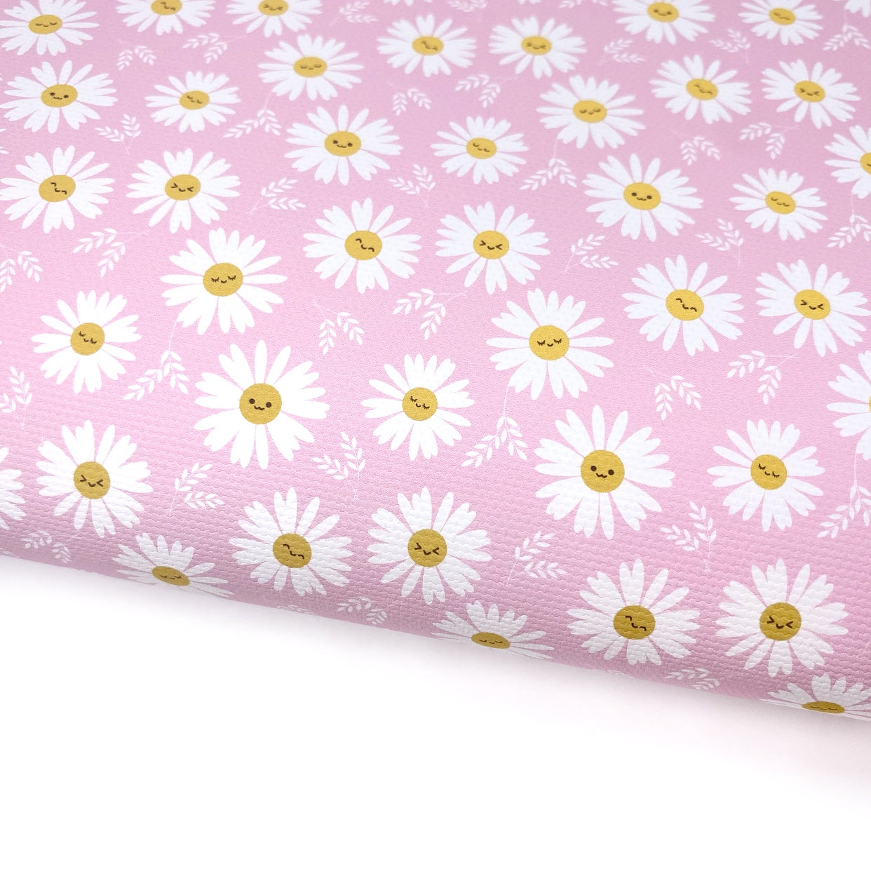 Daisy Face Pink Lux Premium Printed Bow Fabric