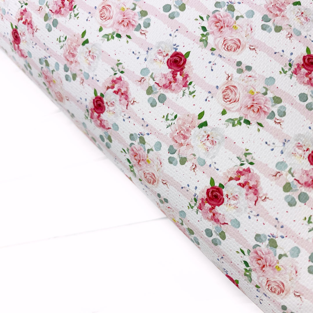 Pretty Pink Floral Stripes Lux Premium Printed Bow Fabrics