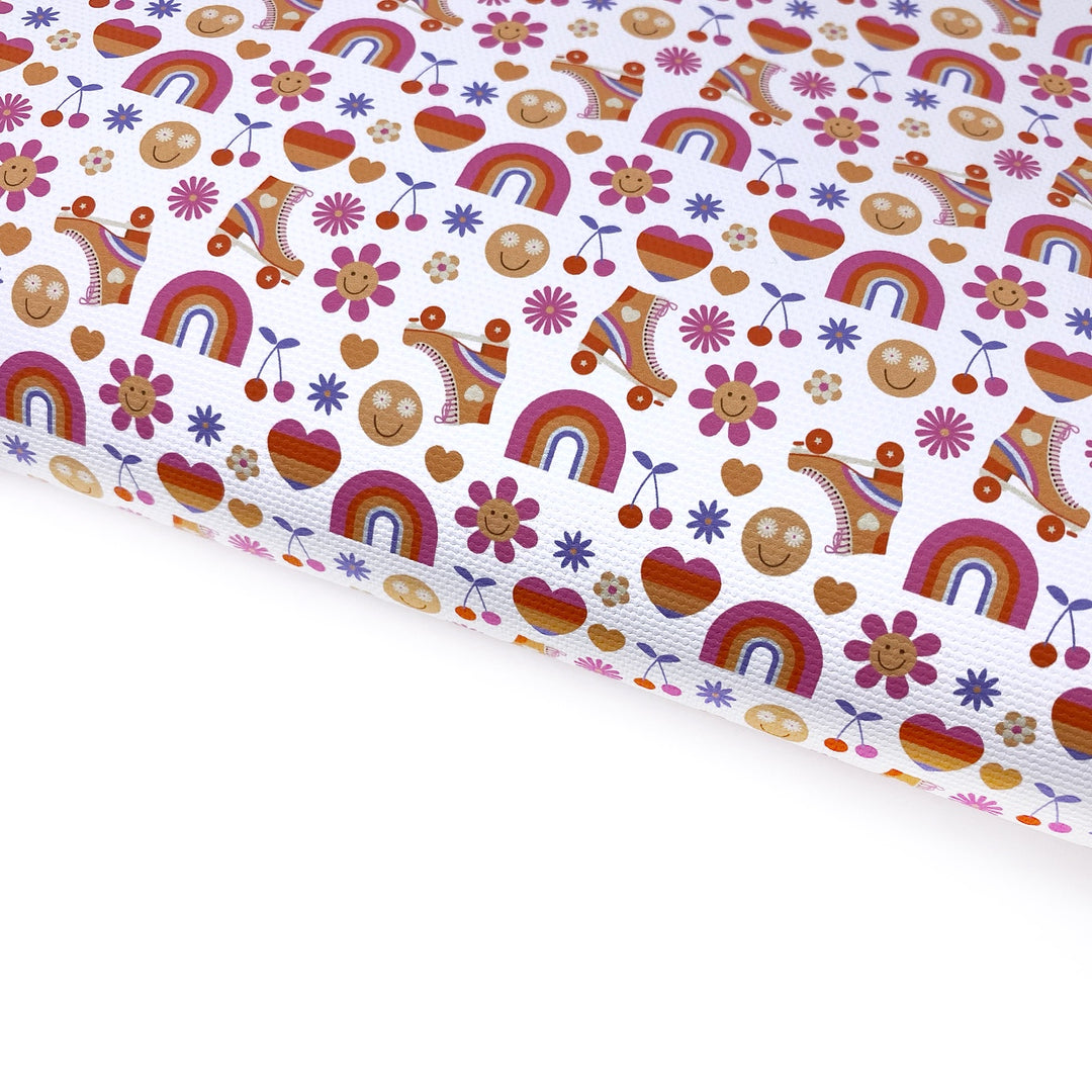 Groovy Roller Rainbows Retro Lux Premium Printed Bow Fabric