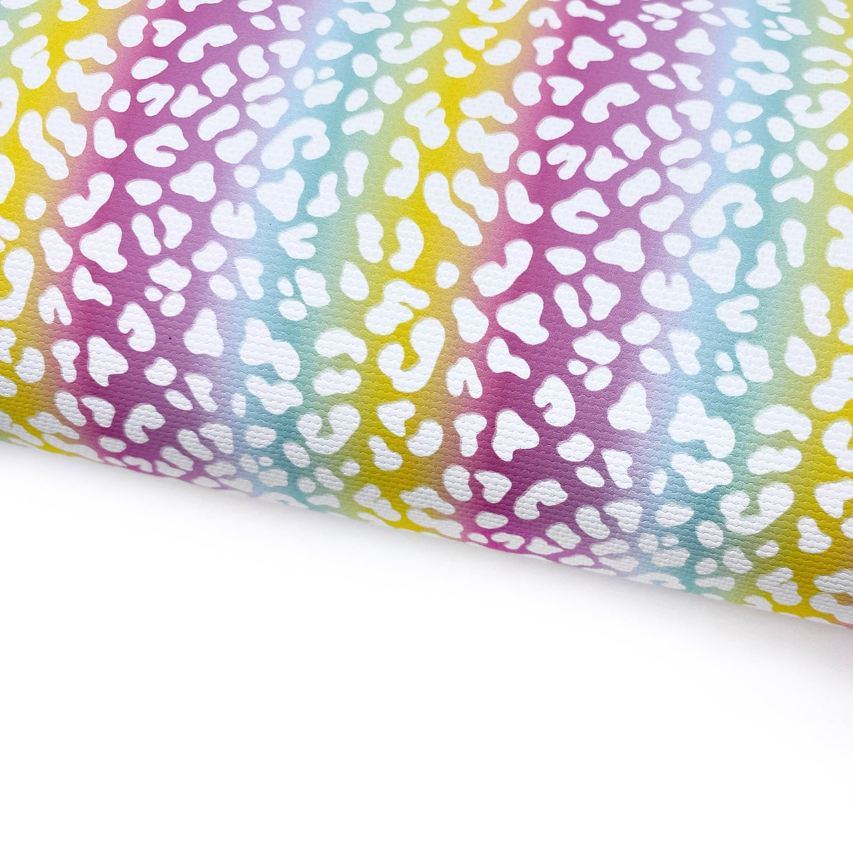 Rainbow Leopard White Spots Lux Premium Printed Bow Fabric