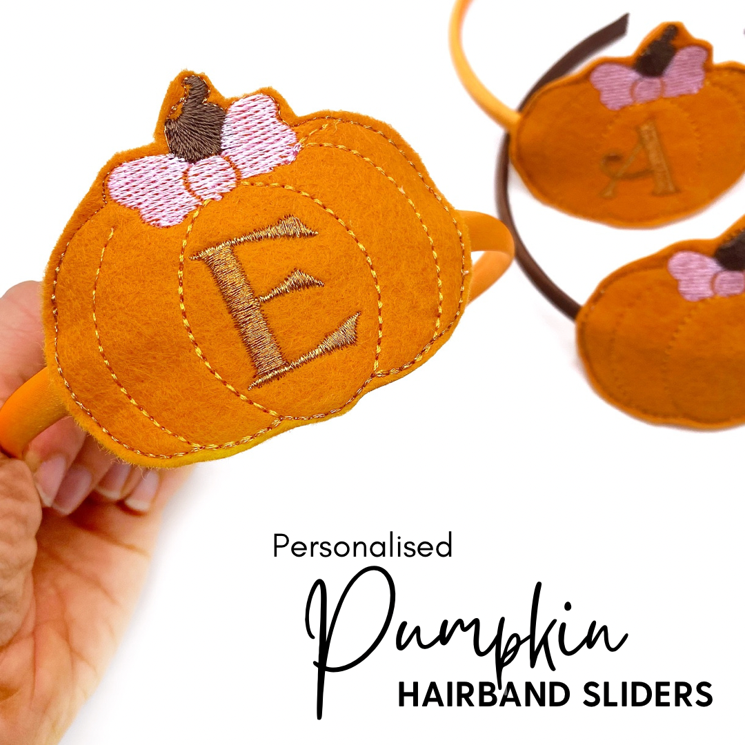 Cute Letter Pumpkin Bow Personalised Headband Slider Felties