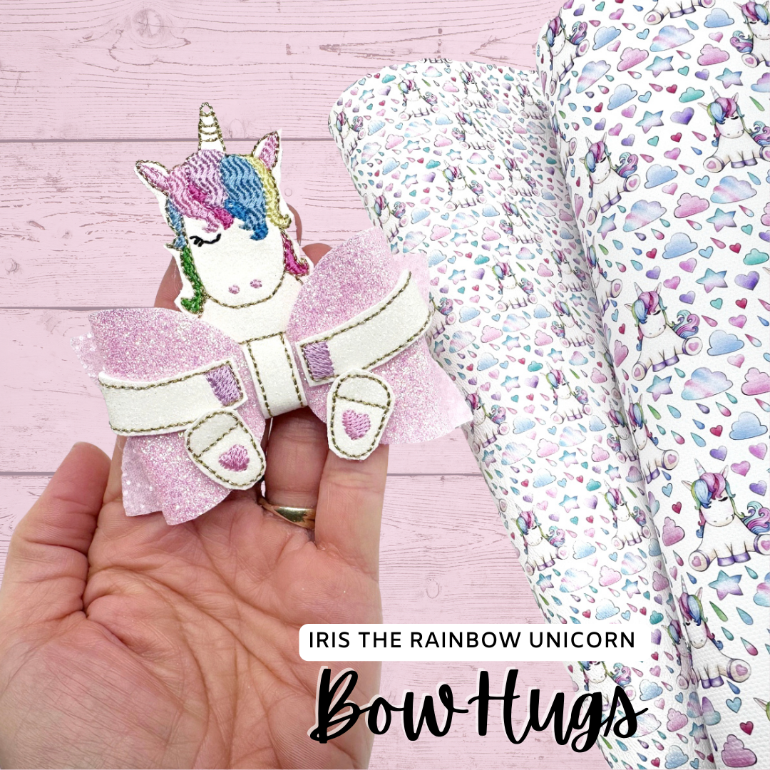 Iris the Rainbow Unicorn Bow Hug Wrap Around & Pops Feltie Set
