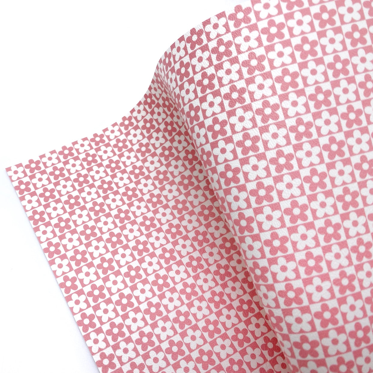 Pink Flower Check Premium Faux Leather Fabric Sheets