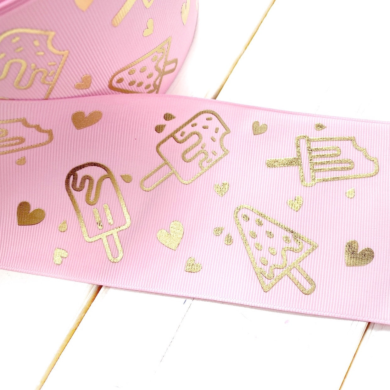 Pink Lolly Ices Foil Grosgrain Ribbon 3''