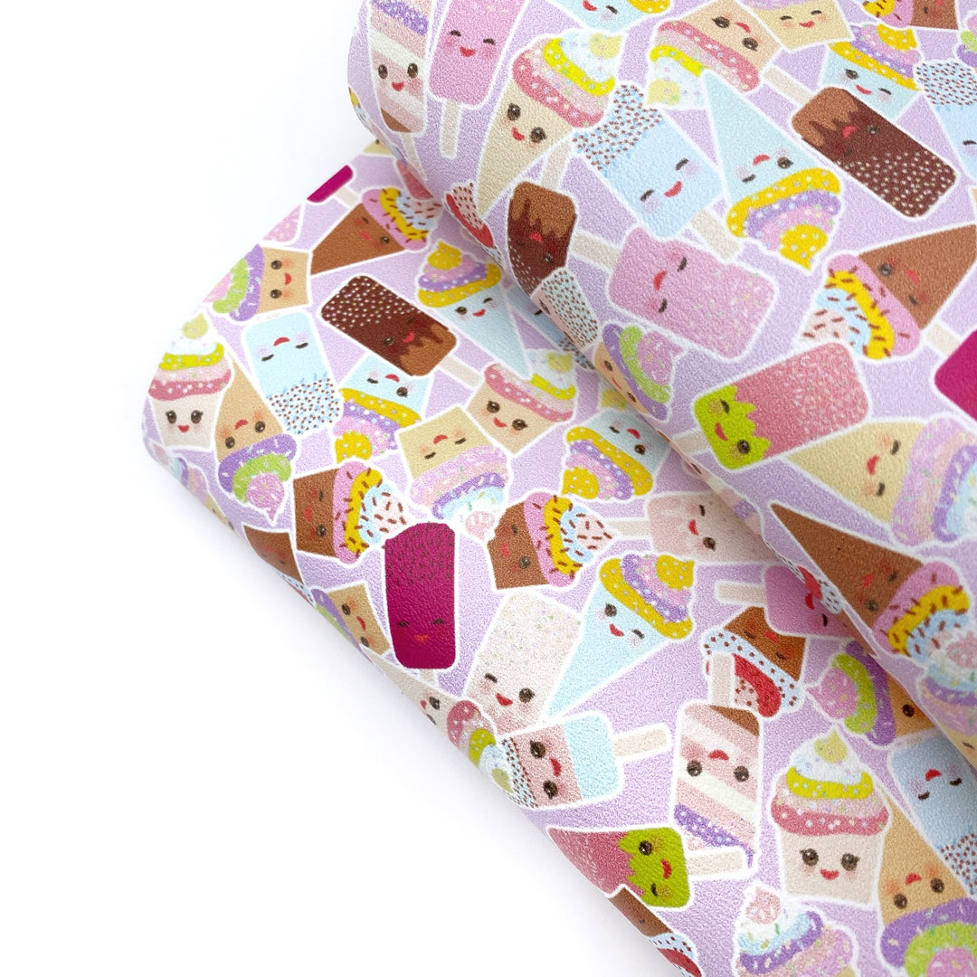 Kawaii Ice Cream Treats Premium Faux Leather Fabric Sheets