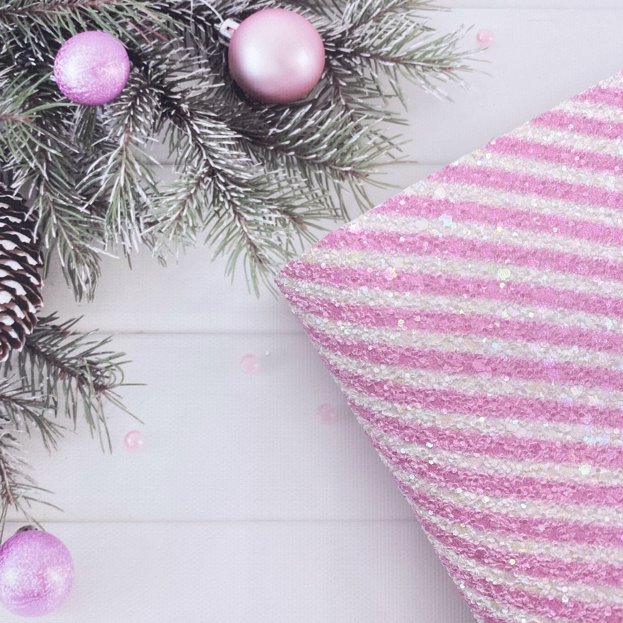 Frosted Pink Bauble Garland Wooden Effect Canvas Photography Background