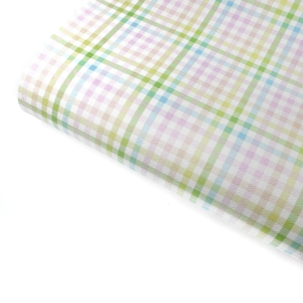 Pastel Rainbow Gingham Check Premium Faux Leather Fabric Sheets