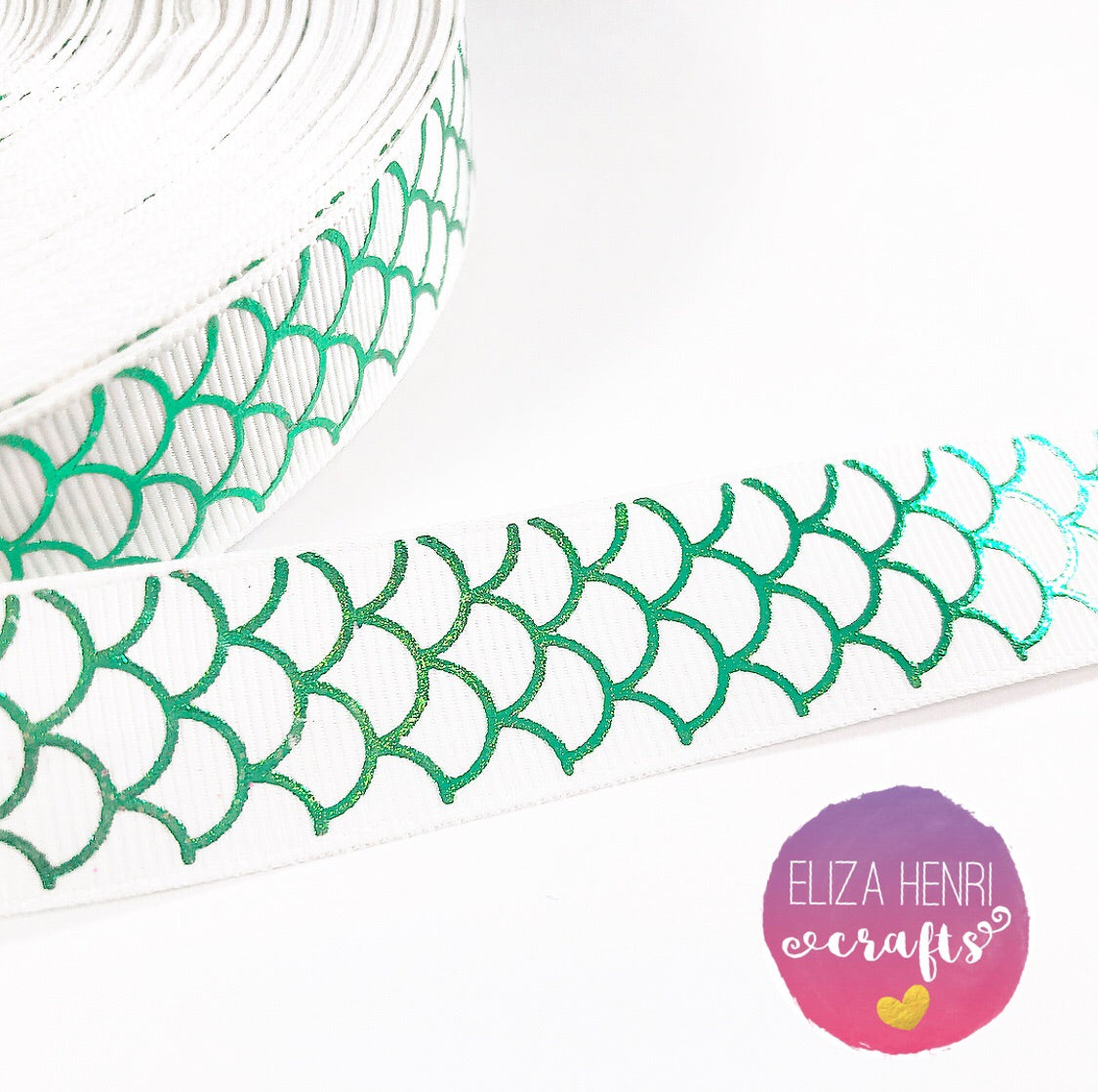 White Mermaid Scales Foil Grosgrain Ribbon 22mm 7/8” - Eliza Henri Craft Supply