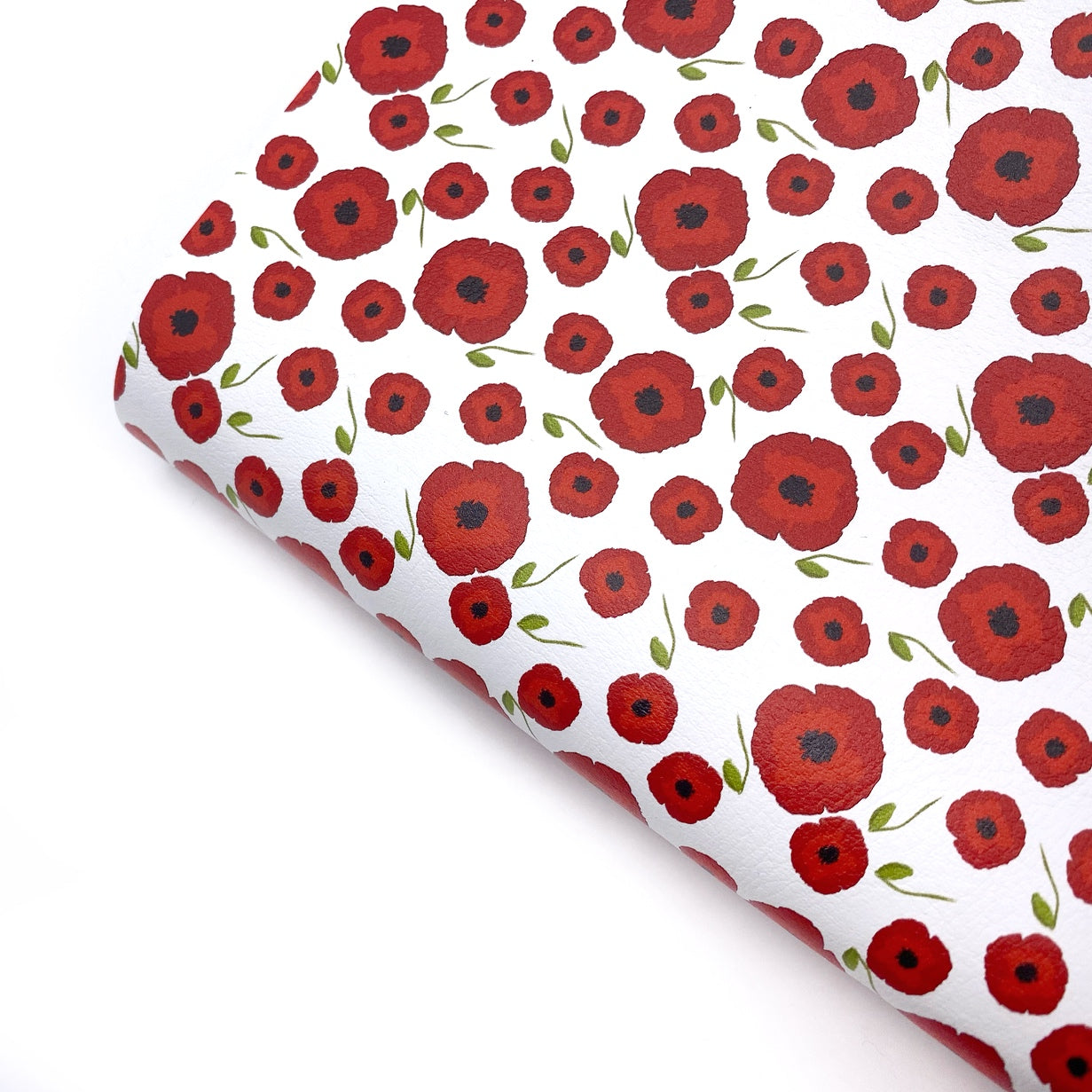 Poppy Flower Premium Faux Leather Fabric Sheets