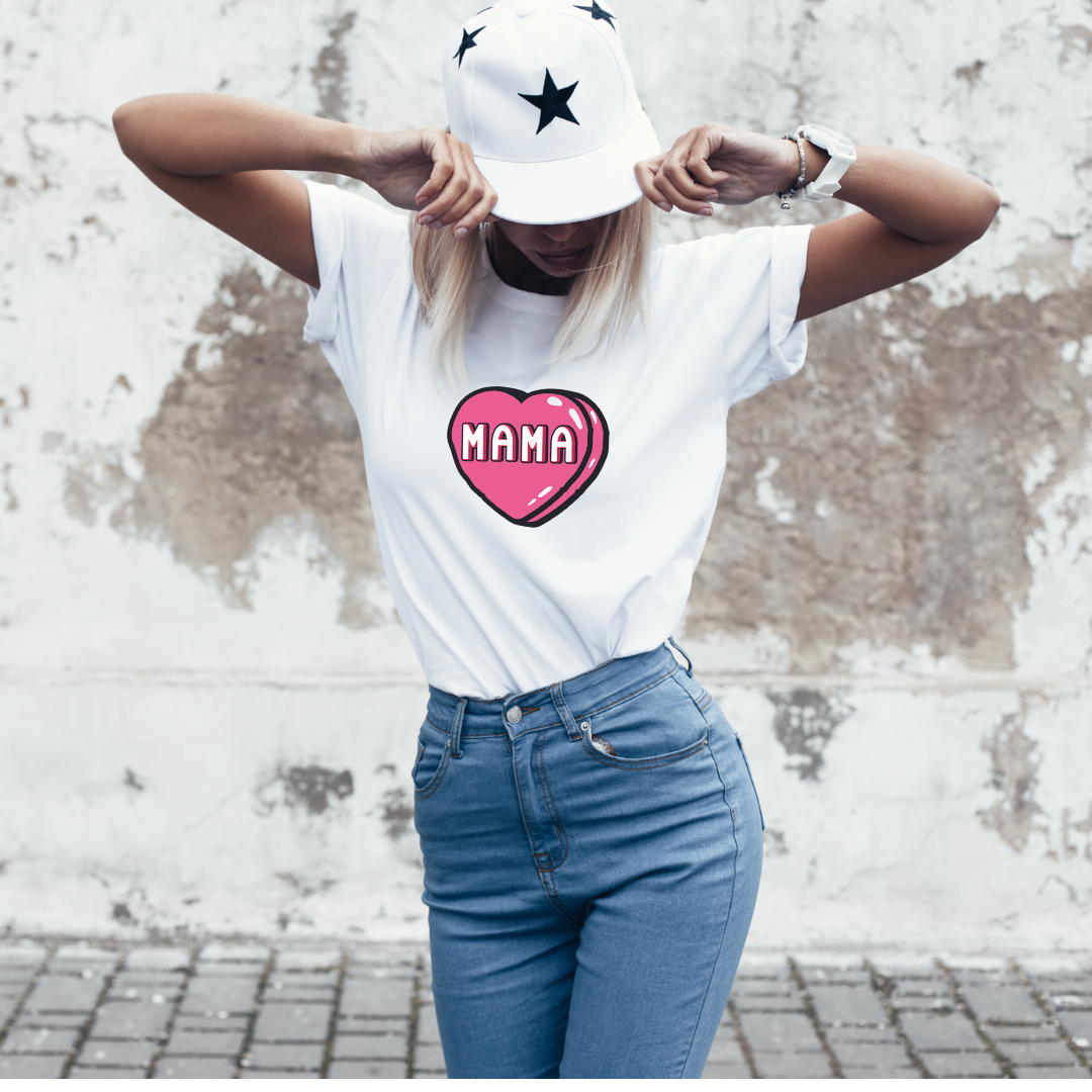Candy Heart Mama HTV Full Colour Iron on T Shirt Transfer