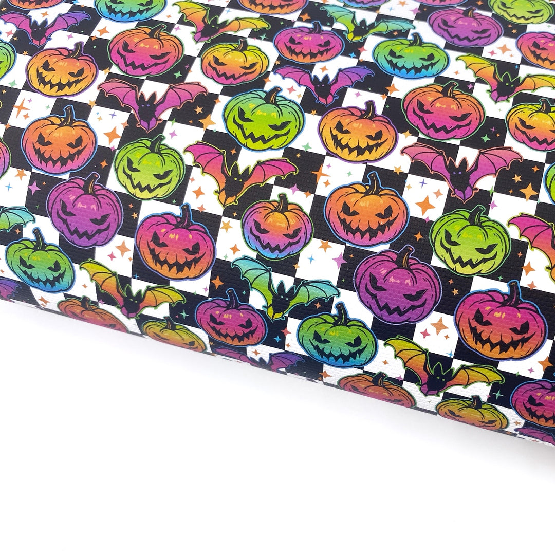 Retro Check Neon Pumpkins Lux Premium Canvas Bow Fabrics