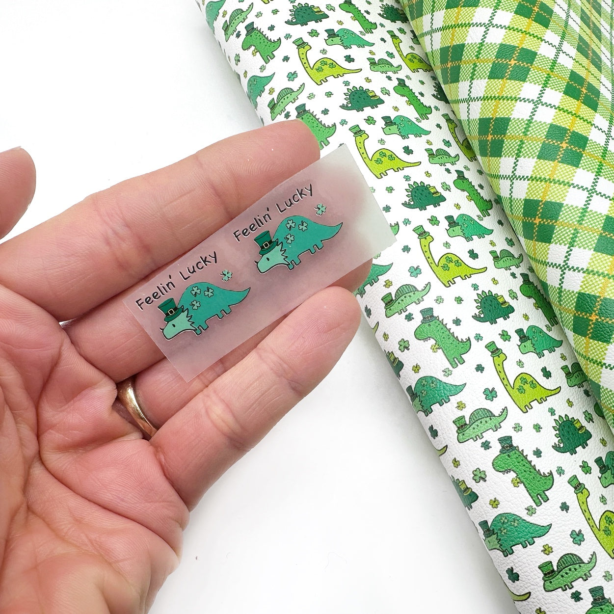 Exclusive Printed Mini Feelin’ Lucky Dinos DTF Iron on Bow Transfers- SET of 2