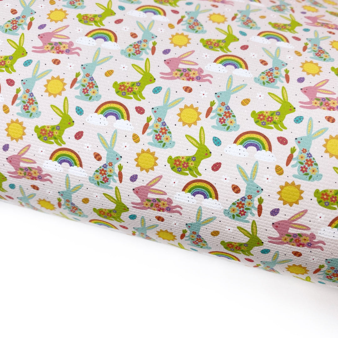 Flower Power Bunnies Lux Premium Printed Bow Fabrics