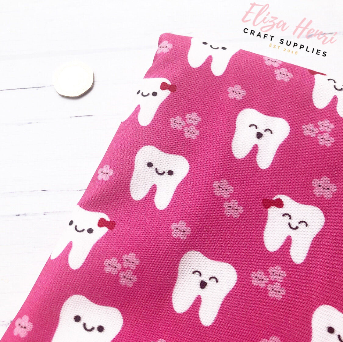 Happy Teeth and Flowers on Pink Artisan Fabric Felt