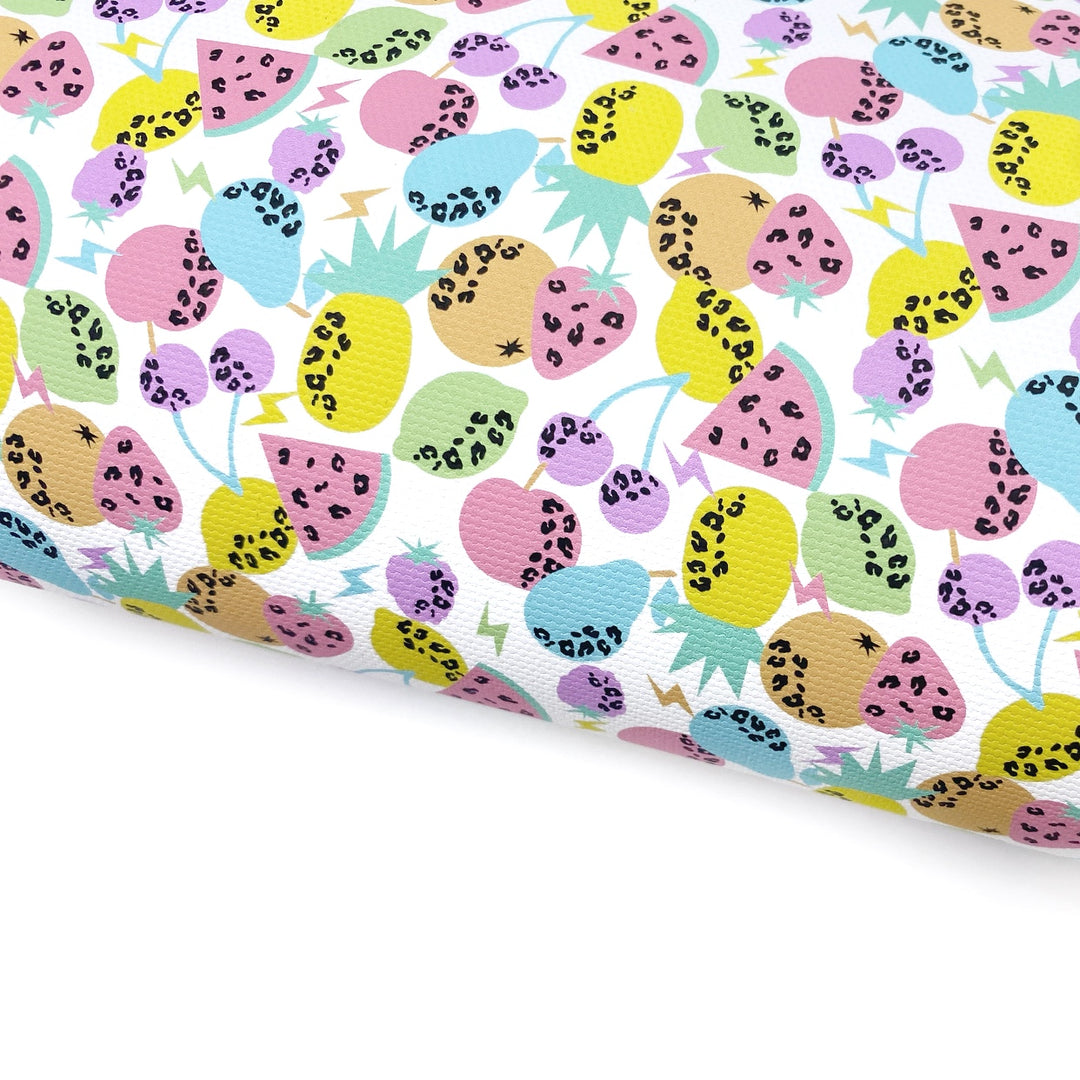 Tropical Leopard Fruit Mix Retro Lux Premium Printed Bow Fabric