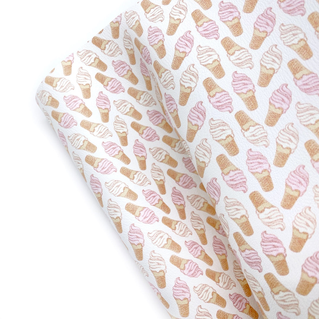 Vanilla & Strawberry Cones Premium Faux Leather Fabric Sheets