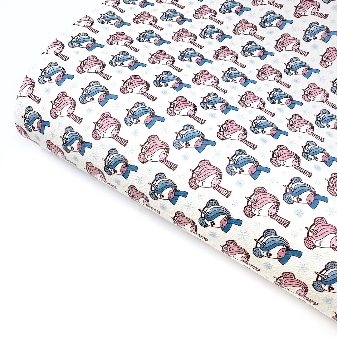 Mini Winter Unicorns Premium Faux Leather Fabric Sheets