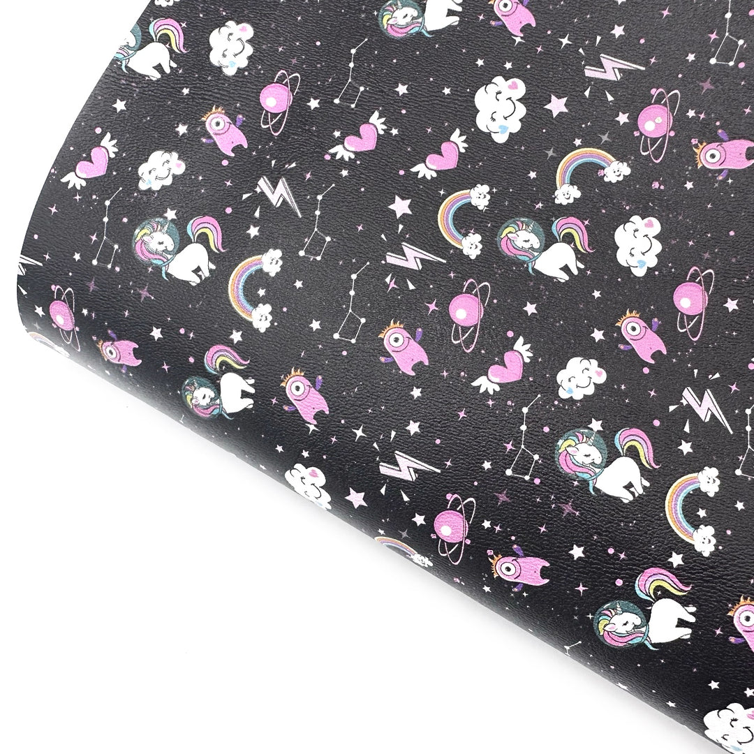 Unicorn Space Mission Premium Faux Leather Fabric Sheets