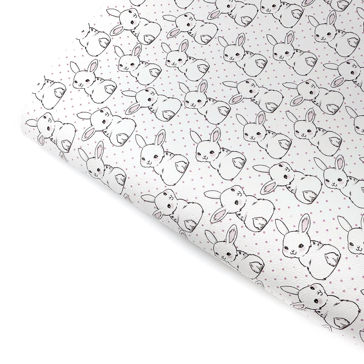Polka Dot White Bunny Tails Premium Faux Leather Fabric Sheets