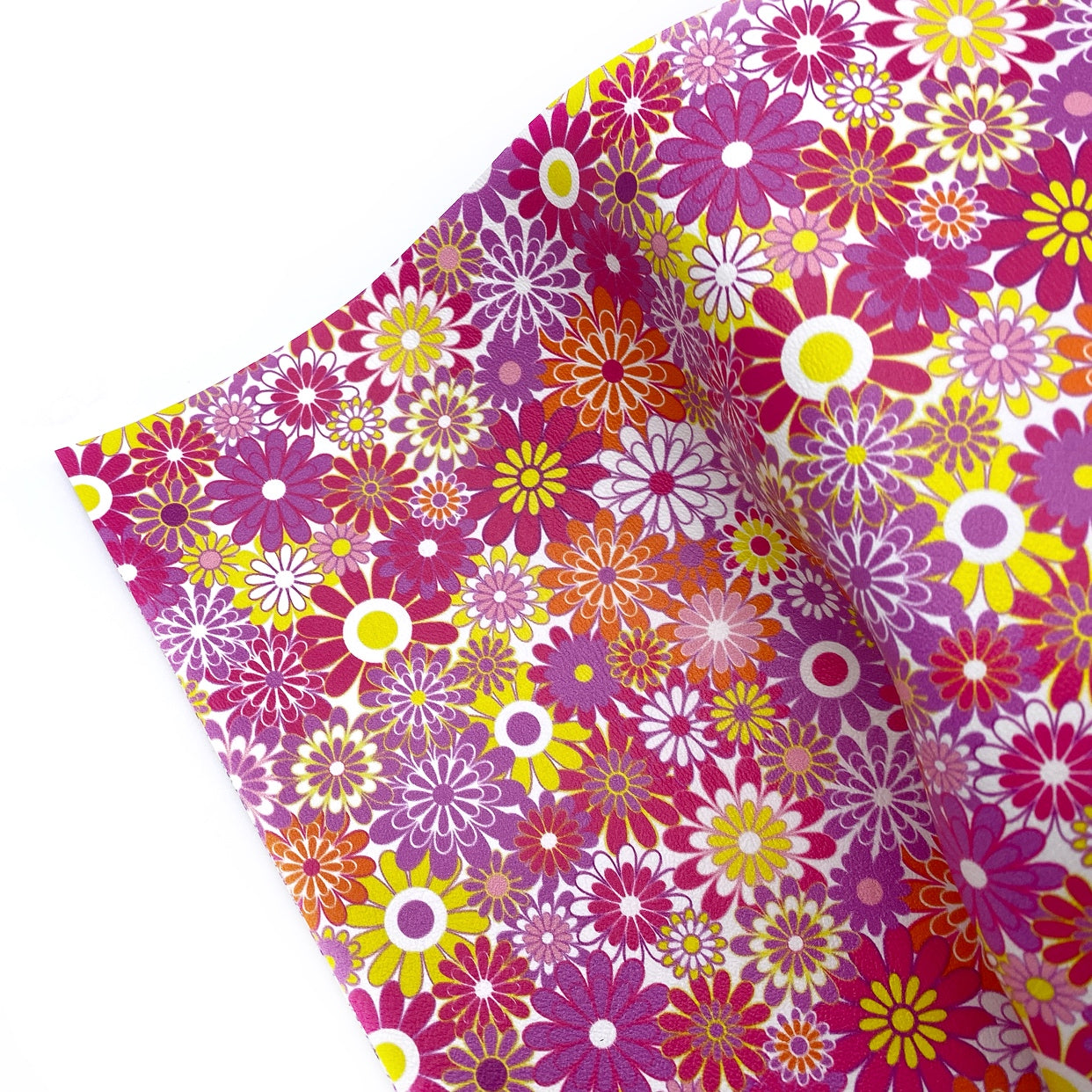 Raspberry Retro Blooms Floral Premium Faux Leather Fabric Sheets