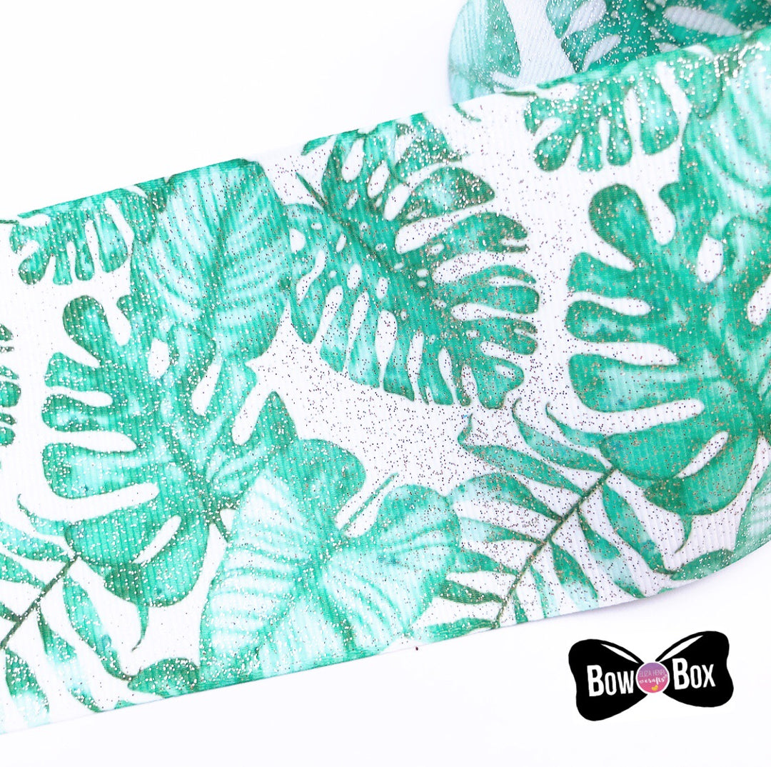 Tropical Leaves Glitter Grosgrain Ribbon 3''