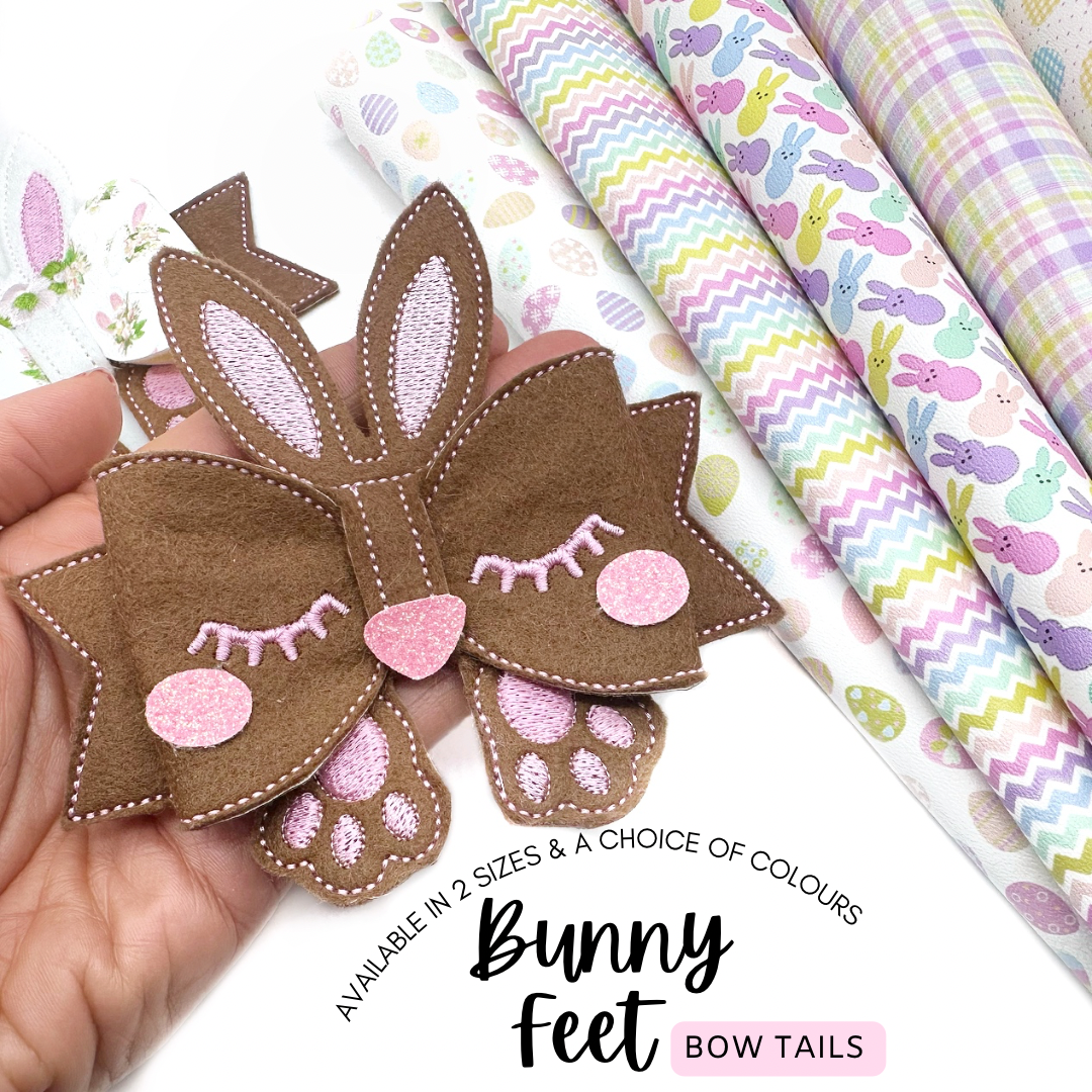 Bunny Feet Paws Embroidered Bow Tails