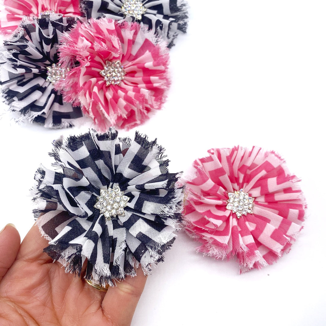 Ruffle Chiffon Flower with Rhinestone button Posies