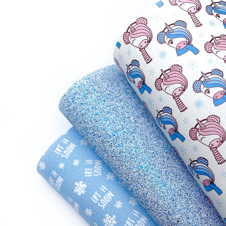 Winter Unicorns Premium Faux Leather Fabric Sheets